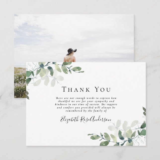 Carte De Remerciements Sympathy Photo Eucalyptus Funérailles (Devant / Derrière)