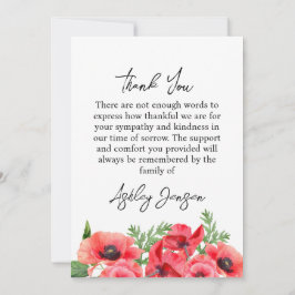Carte De Remerciements Sympathy Poppy Photo Funeral Thank You Card