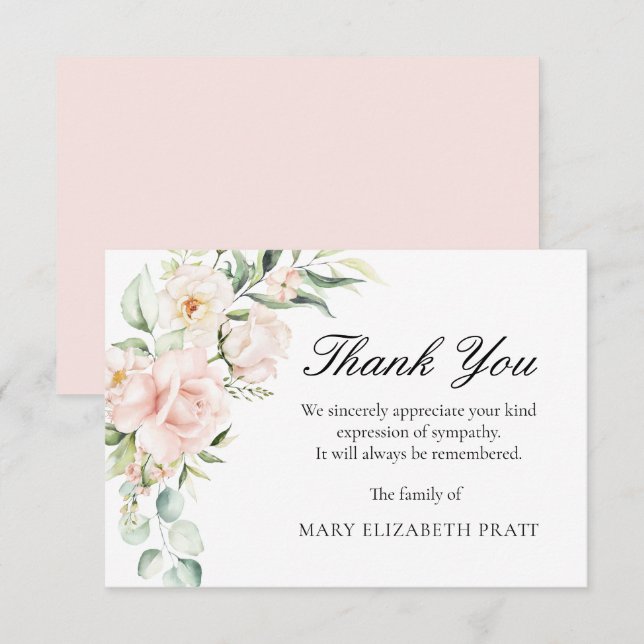 Carte De Remerciements Sympathy rose Floral funéraire (Devant / Derrière)