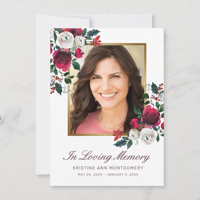 Carte De Remerciements Sympathy Rouge Rose Floral Rouge Script Photo Funé (Devant)