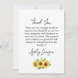 Carte De Remerciements Sympathy Sunflower Funeral Thank You Card