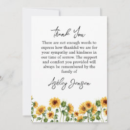 Carte De Remerciements Sympathy Sunflower Funeral Thank You Card