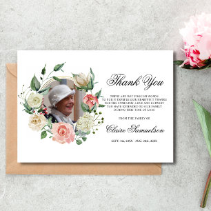 Carte De Remerciements Sympathy Thank You Memorial Pink Floral PHOT)