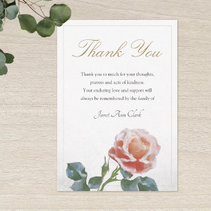 Carte De Remerciements Sympathy Thank You Note Card avec Motif Rose