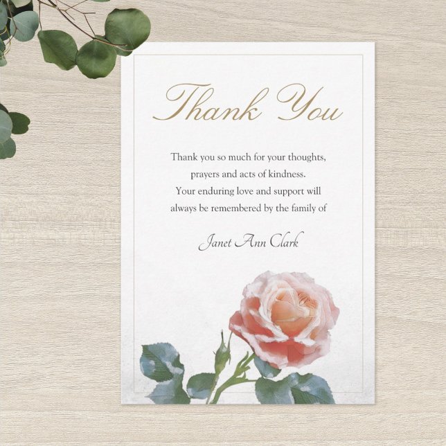 Carte De Remerciements Sympathy Thank You Note Card avec Motif Rose (Créateur téléchargé)