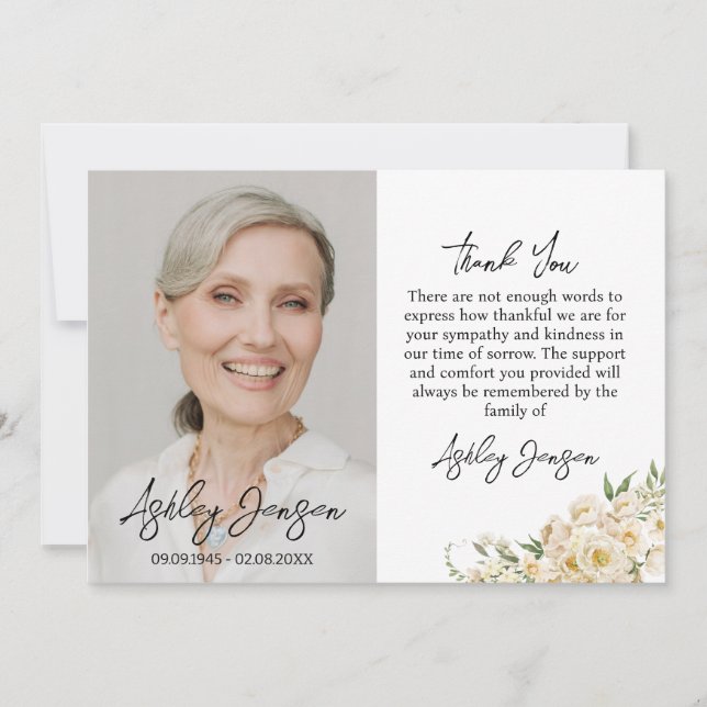 Carte De Remerciements Sympathy White Rose Photo Funeral Thank You Card (Devant)
