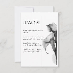 Carte De Remerciements T minimaliste noir et blanc mariage plat calla lil