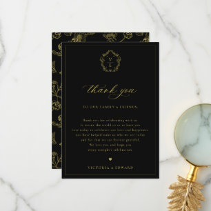 Carte De Remerciements Table d'accueil Noir Noir vintage Gold Crest