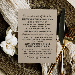 Carte De Remerciements Table de mariage rustique en kraft pour invité