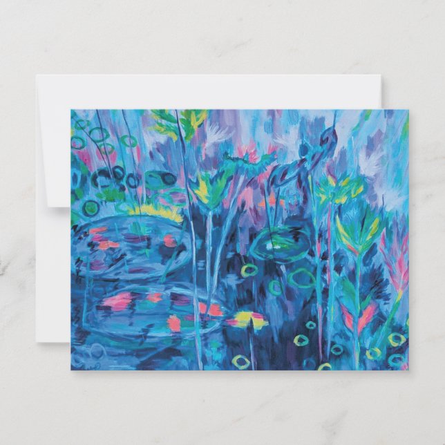 Carte De Remerciements Tableau Abstrait bleu plat (Devant)