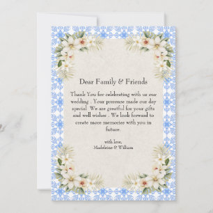 Carte De Remerciements Talavera Bleue Élégante Florale Romantique