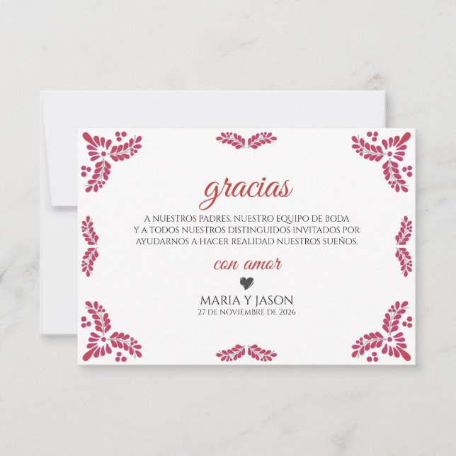 Carte De Remerciements Talavera Red Floral Minimalist Spanish Wedding (Devant)