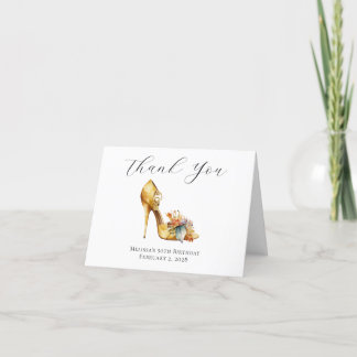 Carte De Remerciements Talons Hauts Aquarelle Fleuris Or 50e Anniversaire