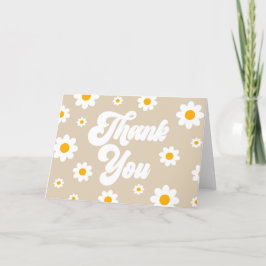 Carte De Remerciements Tan Brown Retro Daisy Flower
