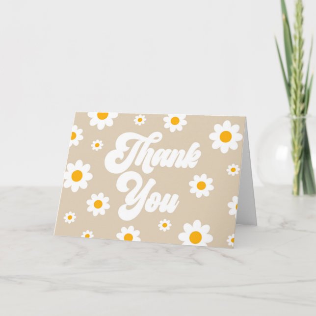 Carte De Remerciements Tan Brown Retro Daisy Flower (Devant)