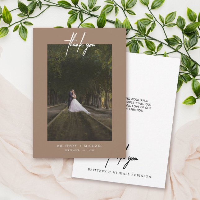 Carte De Remerciements Tan Photo Simple À Lettres À La Main (Créateur téléchargé)