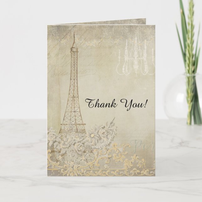 Carte De Remerciements Tan Thank You Notes Paris City Love Mariage (Devant)