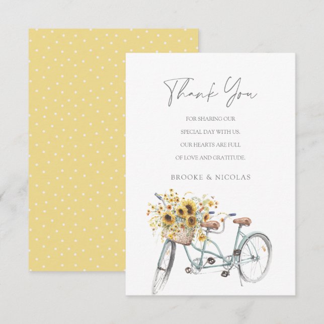 Carte De Remerciements Tandem Bicycle Rustique Mariage d'aquarelle de tou (Devant / Derrière)