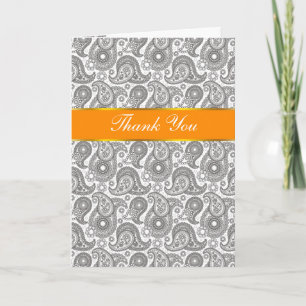 Carte De Remerciements Tangerine Black Paisley