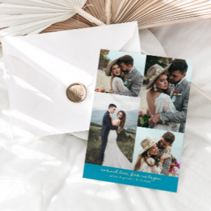 Carte De Remerciements Tant d'amour Élégante photo de mariage Aqua Bleu