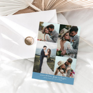 Carte De Remerciements Tant d'amour Élégante Photo de mariage Denim Bleu