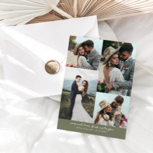 Carte De Remerciements Tant d'amour Élégante photo de mariage Vert sauge