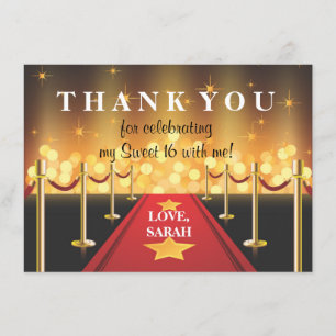 Carte De Remerciements Tapis Rouge Hollywood Sweet 16 Note de Remerciemen