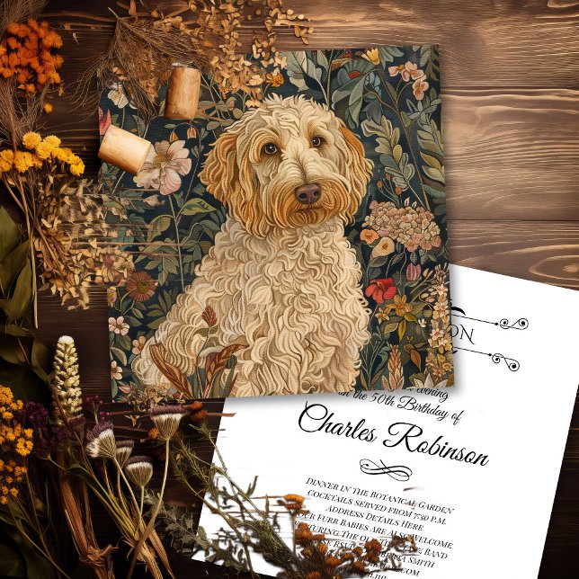 Carte De Remerciements Tapisserie de jardin Goldendoodle pour fête d'anni (Créateur téléchargé)