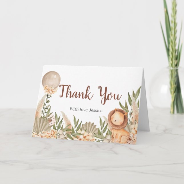 Carte De Remerciements Tarjeta De Agradecimiento Lion Boho pampas Grass t (Devant)