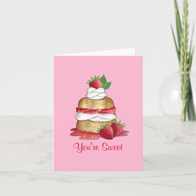 Carte De Remerciements Tarte-gâteau de fraise courte rose Vous êtes sucré (Devant)