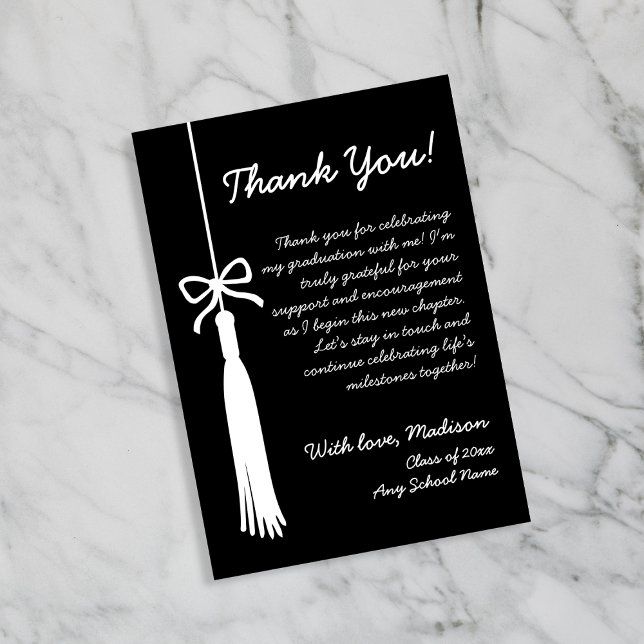 Carte De Remerciements Tassel & Bow Black Class Of 2026 Graduation (Tassel & Bow Black Class Of 2026 Graduation Thank You Card)