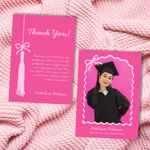 Carte De Remerciements Tassel & Bow Pink Grad Photo 2025 Graduation