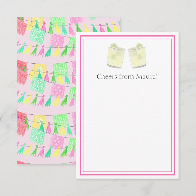 Carte De Remerciements Tassel personnalisé Papel Picado Rose Green Fiesta (Devant / Derrière)