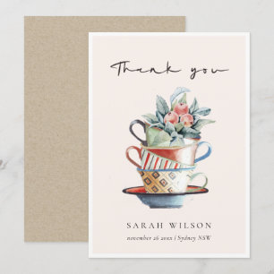 Carte De Remerciements Tasses empilées bleu pastel pour thé à fleurs