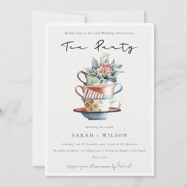 Carte De Remerciements Tasses empilées Chaque année Anniversaire Tea Part (Devant)