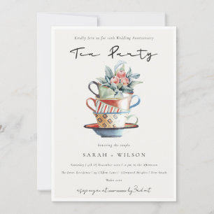 Carte De Remerciements Tasses empilées Chaque année Anniversaire Tea Part