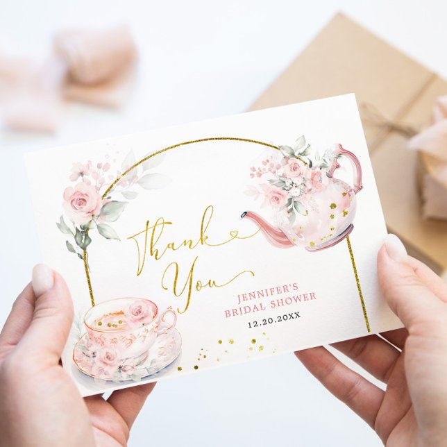 Carte De Remerciements Tea Party à la Fête des mariées rose (Créateur téléchargé)