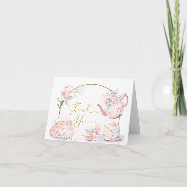 Carte De Remerciements Tea Party à la Fête des mariées rose (Devant)