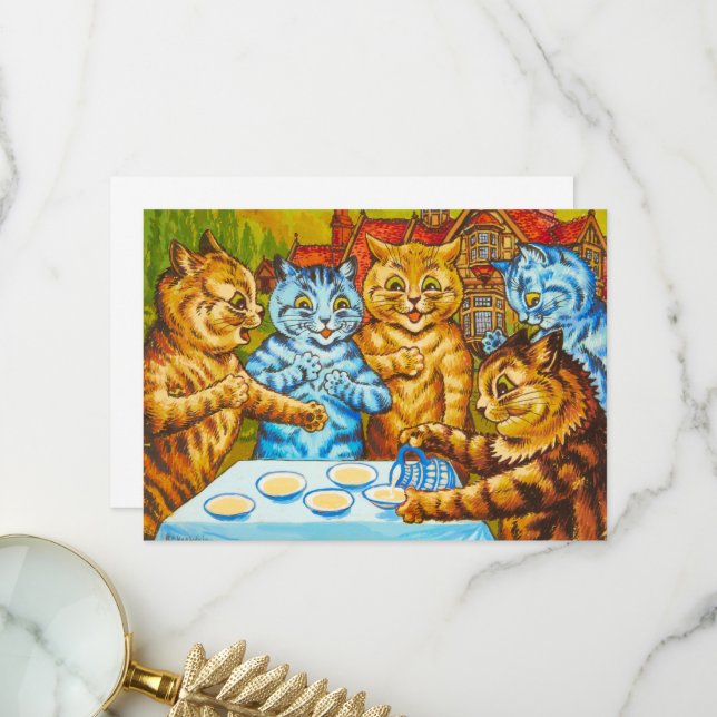 Carte De Remerciements Tea Party de chats par Louis Wain (Devant/Arrière en situation)
