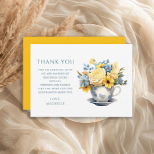 Carte De Remerciements Teacup Fleurs Bleues Jaunes Anniversaire