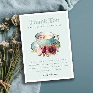 Carte De Remerciements Teacup turquoise Gold Floral Fête des mariées Tea 