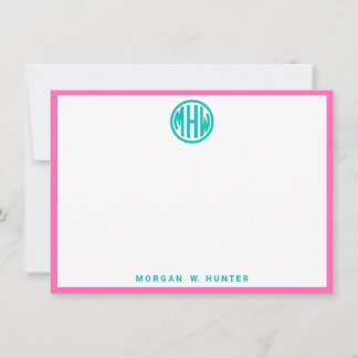 Carte De Remerciements Teal Circle Monogram Font DIY BG