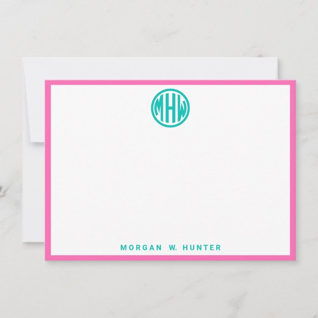 Carte De Remerciements Teal Circle Monogram Font DIY BG (Devant)