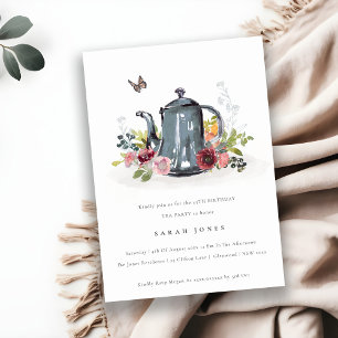 Carte De Remerciements Teapot Floral Rose Feuilleté N'importe quel âge An
