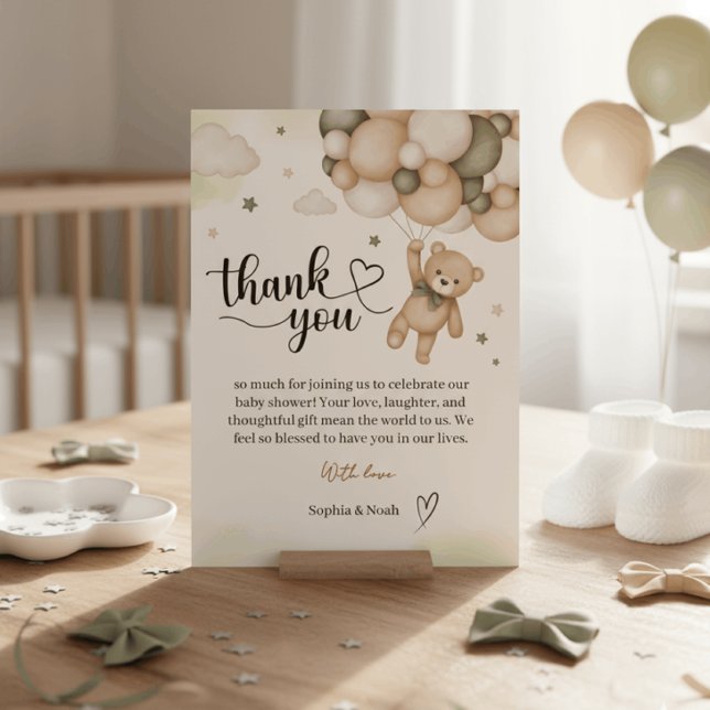 Carte De Remerciements Teddy Bear Balloon Baby Shower Thank You Card (Créateur téléchargé)