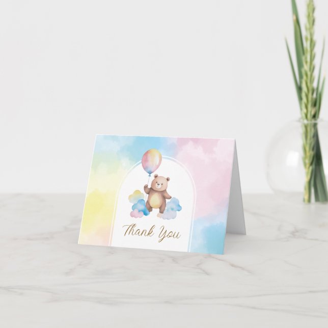 Carte De Remerciements Teddy Bear Balloon Clouds Beary First Birthday (Devant)