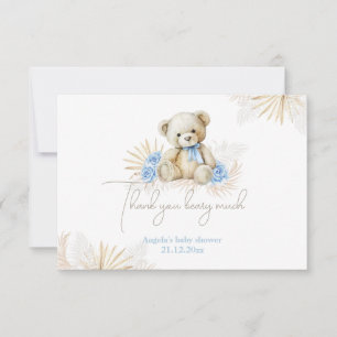 Carte De Remerciements Teddy Bear Boho Blue Boho Baby shower