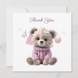 Carte De Remerciements Teddy Bear pink jumper 