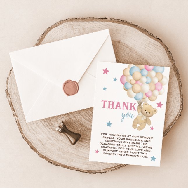 Carte De Remerciements Teddy Bear Rose Bleu Révélation de genre (Créateur téléchargé)
