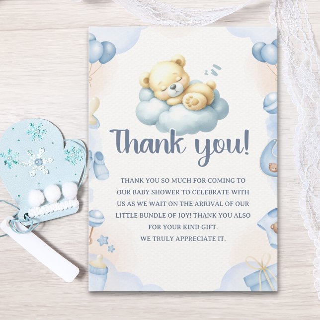 Carte De Remerciements Teddy Bear Theme Baby shower boy (Créateur téléchargé)